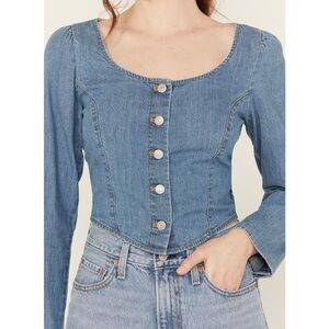Levi's Women's Daryn Corset Long Sleeve Medium Wash Denim Shirt Size S